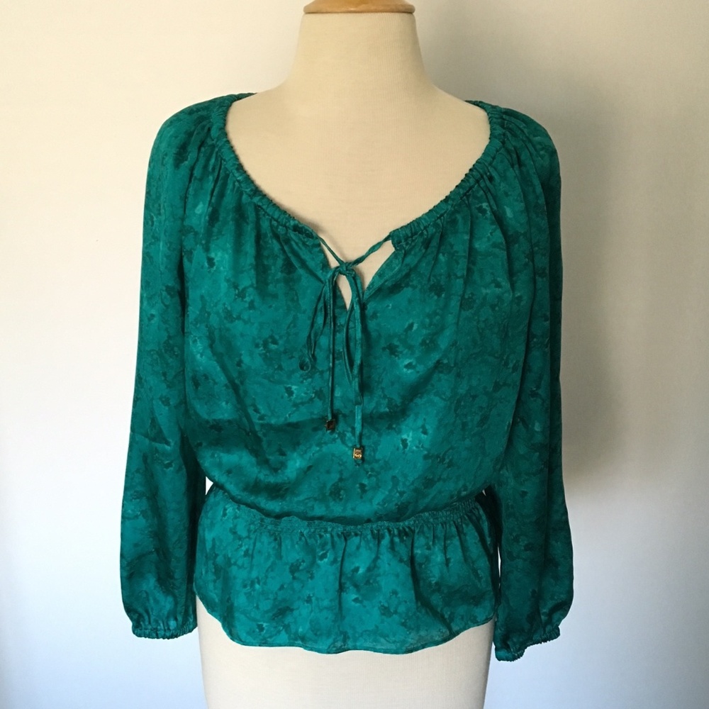 Silky Michael Kors Emerald Green Peasant Top